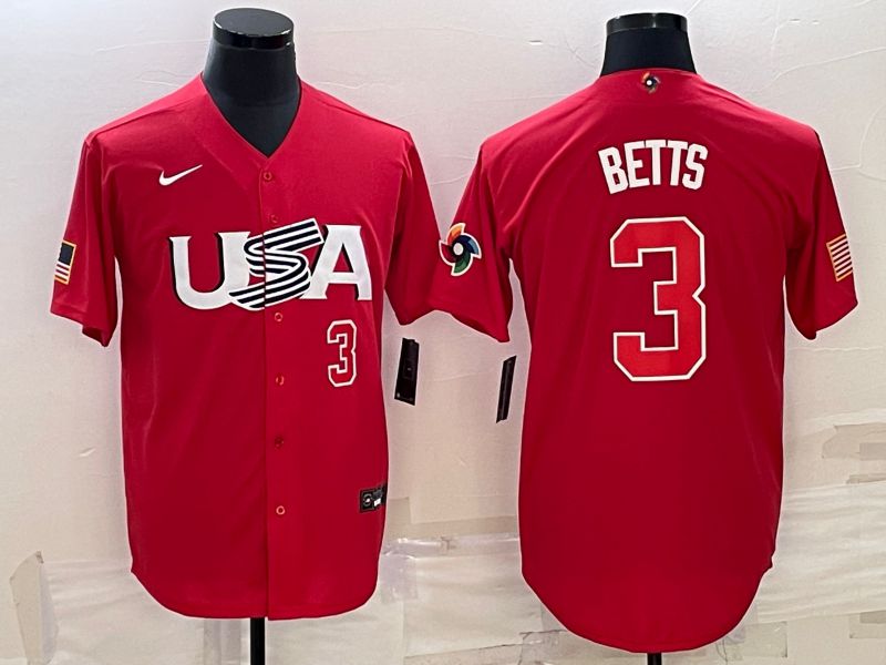 Men 2023 World Cub USA #3 Betts Red Nike MLB Jersey4